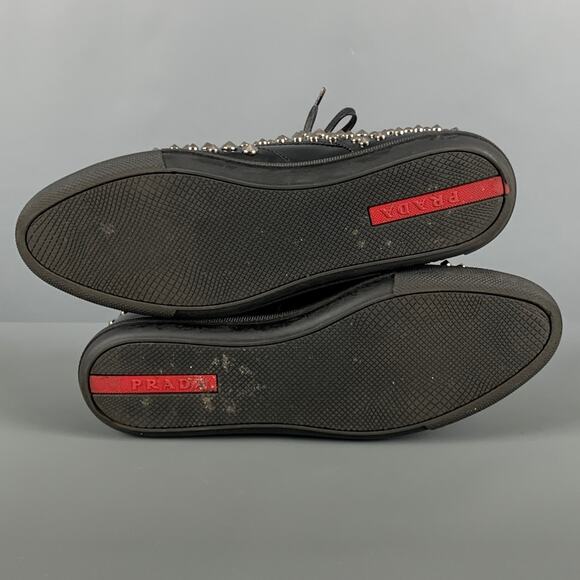 PRADA Size 7.5 Black Leather Studded Lace Up Laces - Picture 6 of 8